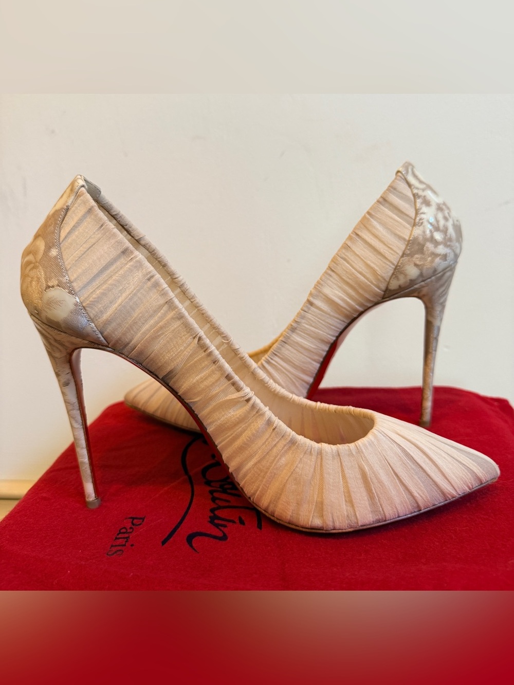 Christian Louboutin Floral Print Pleated Pumps, Size 39.5